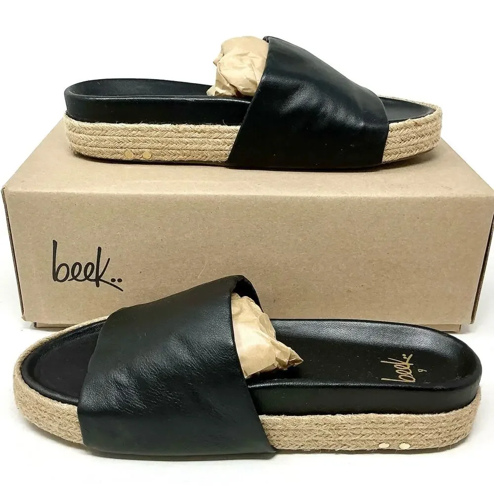 🆕Beek Pelican Jute Platform Slide Sandals Black